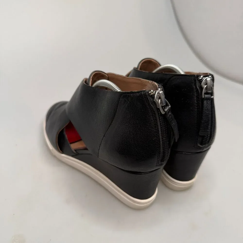 Linea Paolo Freshton Women's 7.5 Black Leather Wedge Sneaker Boots EUC